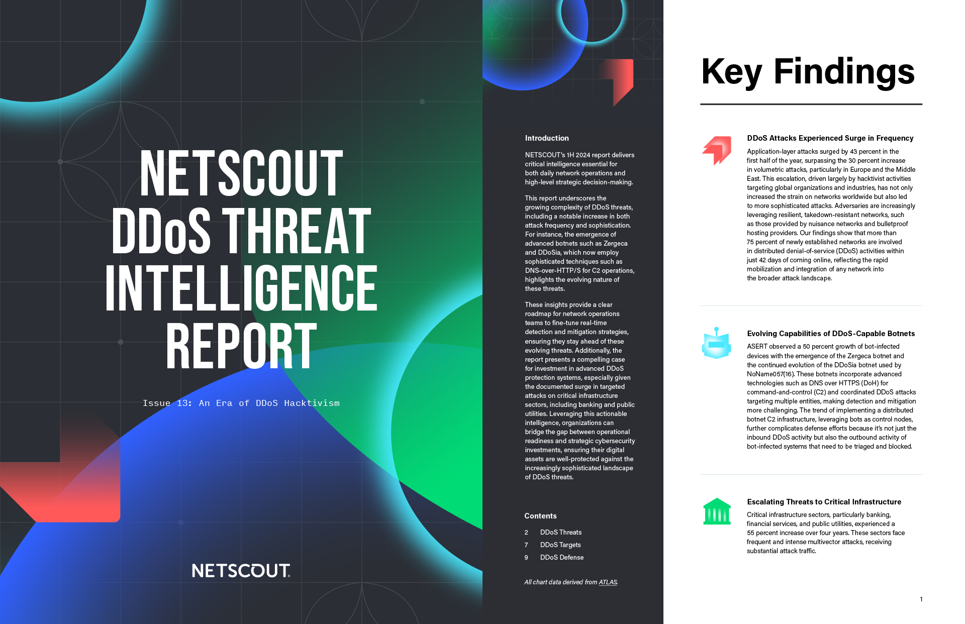 NETSCOUT DDoS Threat Intelligence Report front cover and key findings